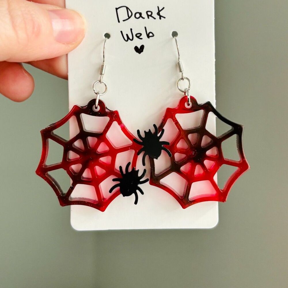 Spider Web Earrings Blood Red Black Resin Jewelry Dark Romantic Gothic Halloween